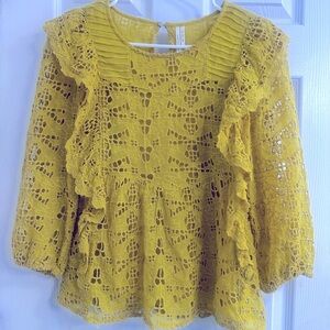 Anthropology Yellow Lace Ruffle Blouse